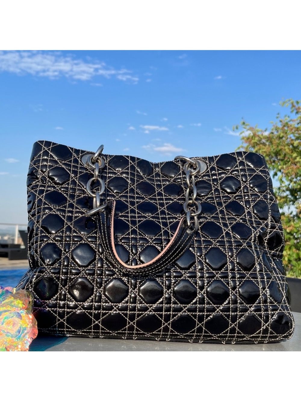 Dior Cannage Quilted Patent Leather Tote Bag with “COA”!